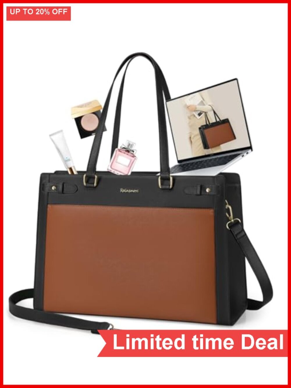 15.6" PU Vegan Leather Waterproof Laptop Bag Work Tote for Women Office Teacher